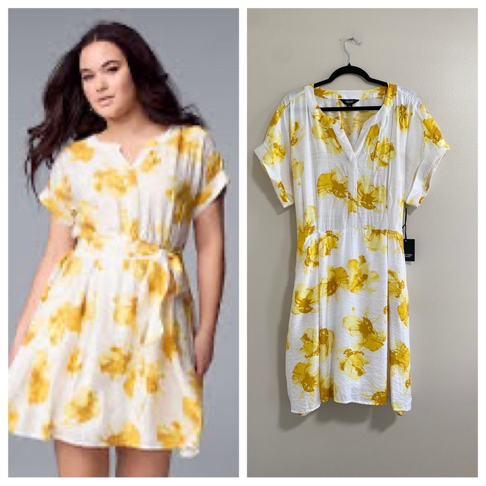 Simply Vera Vera Wang White Yellow Floral Tie-Waist Shirt Dress Size XXL